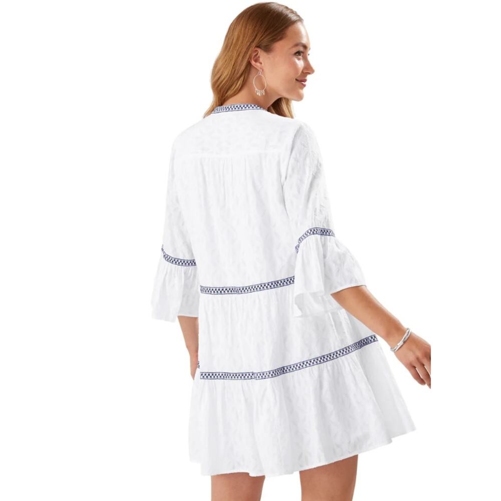 TOMMY BAHAMA Cotton Clip Embroidered Tier Coverup Dress XL White Jacquard NWT - Picture 2 of 10